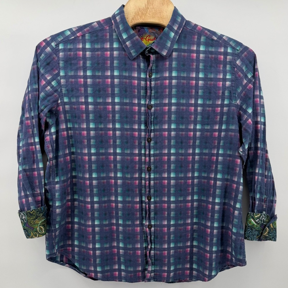 Robert Graham Classic Fit Blue Purple Plaid Button Shirt Men 3XL TG flip cuff - Picture 2 of 8